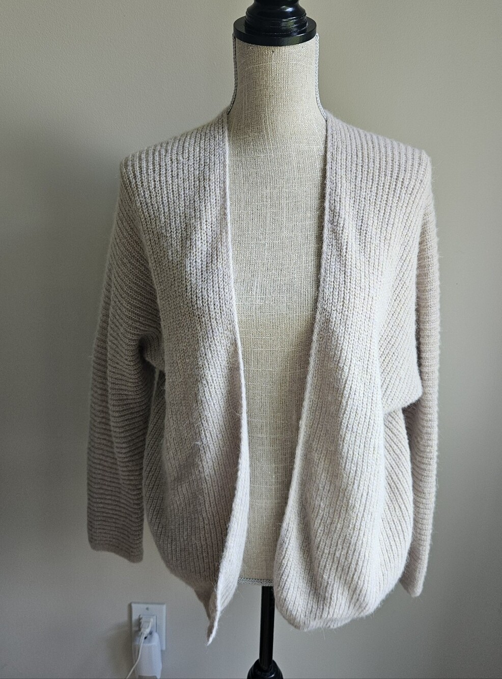 Open-Front Ribbed Knit Cardigan Sweater - Cream - Picture 2 of 4
